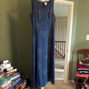 Silk tea length Blue Floral Dress- Ann Taylor